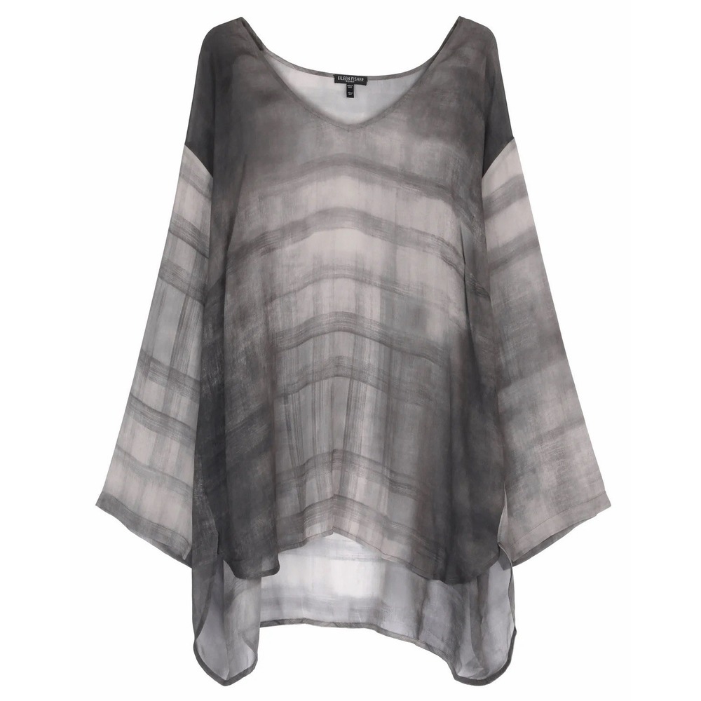 Eileen Fisher Womens S Oxidized Printed Silk Sheer Shirt Tunic Quiet Luxury